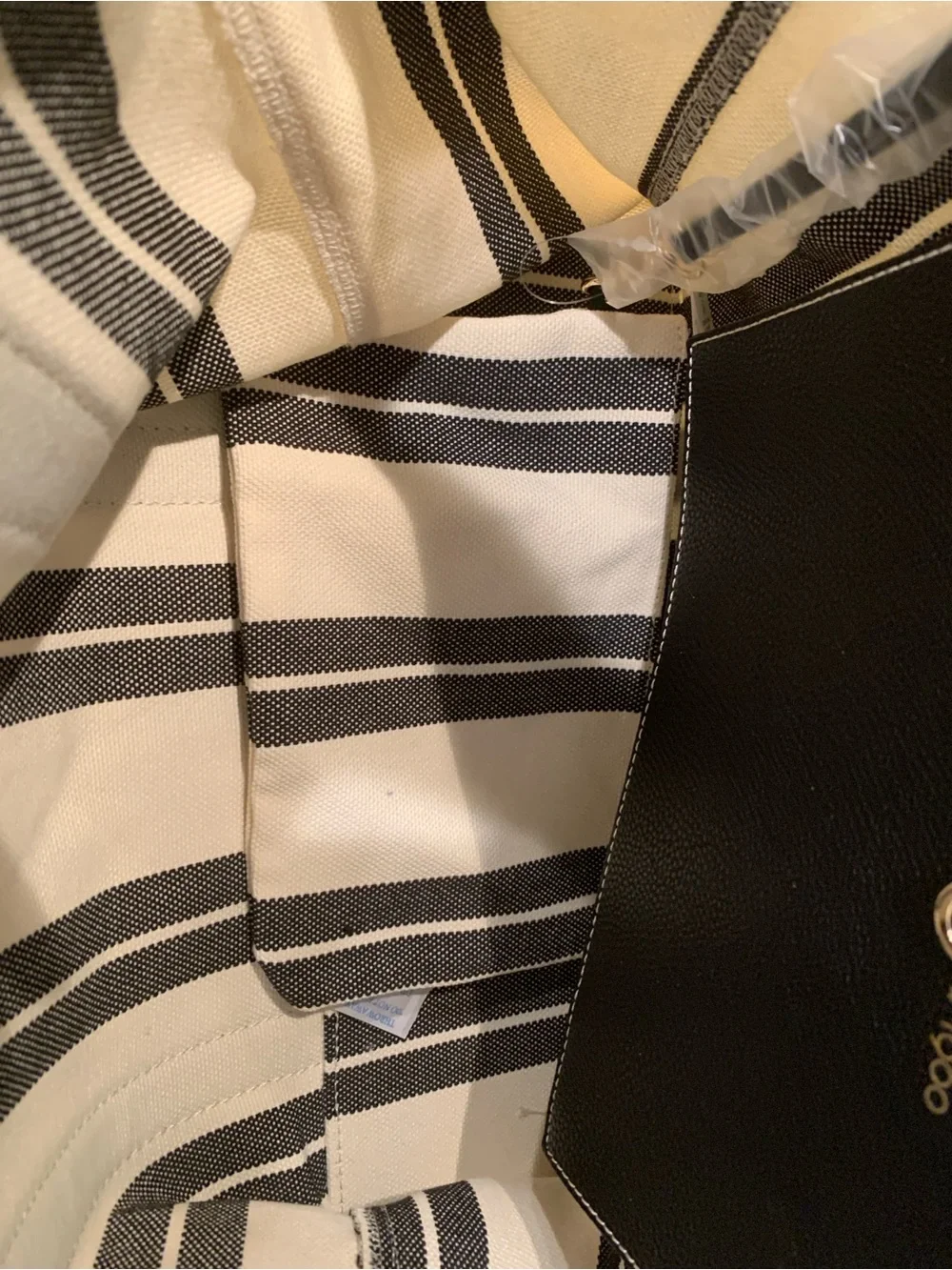 House of Harlow Black and White Striped Canvas Tote Fish Tassel Pouch NWT